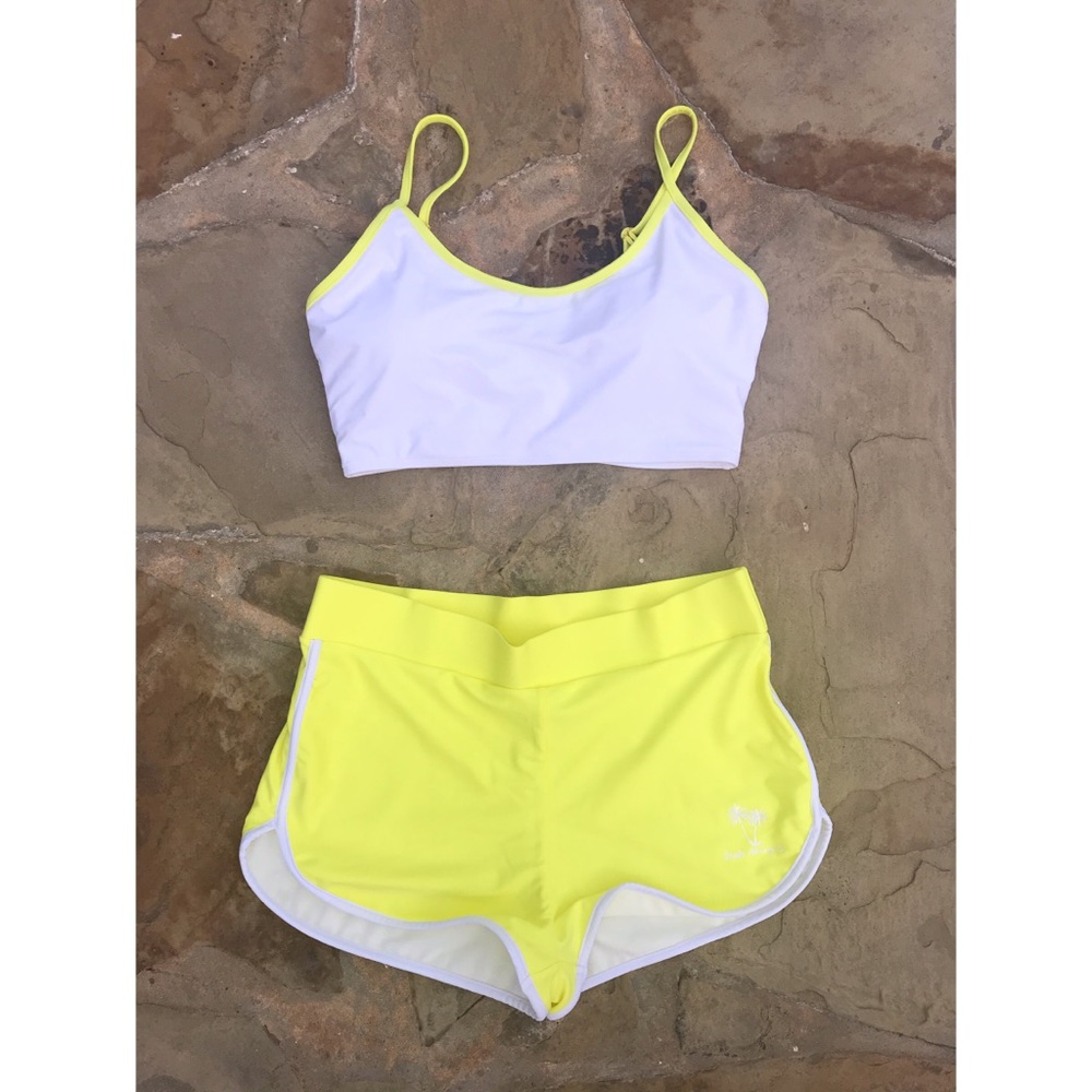 Two piece neon yellow swimsuit sets